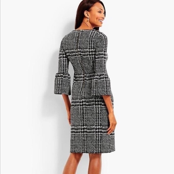 Talbots Glen Plaid Print Bell Sleeve Sheath Dress Gray Black 6 - Picture 4 of 13